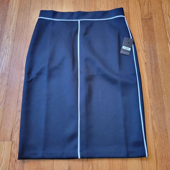 Eloquii 14 Black Pencil Skirt‎ Midi White Stripes Down the Side Stretch - Picture 1 of 5